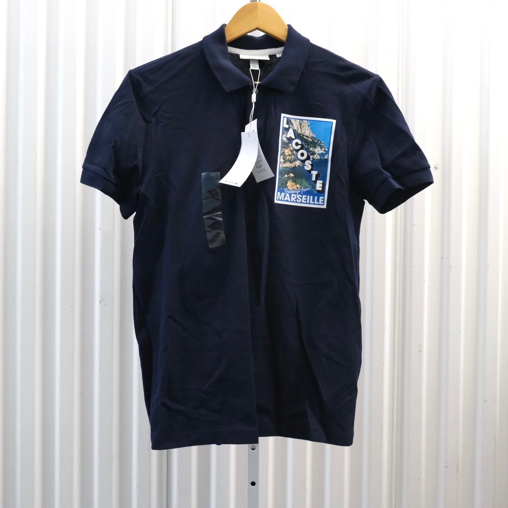 NWT Lacoste Mens Regular Fit Marseille Graphic Polo Shirt‎ Navy Blue Size S